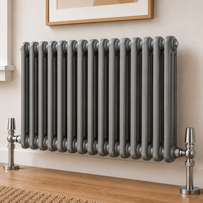 Uxbridge Horizontal Traditional Colosseum Radiator, 600mm H x 785mm W x 130mm D, Grey