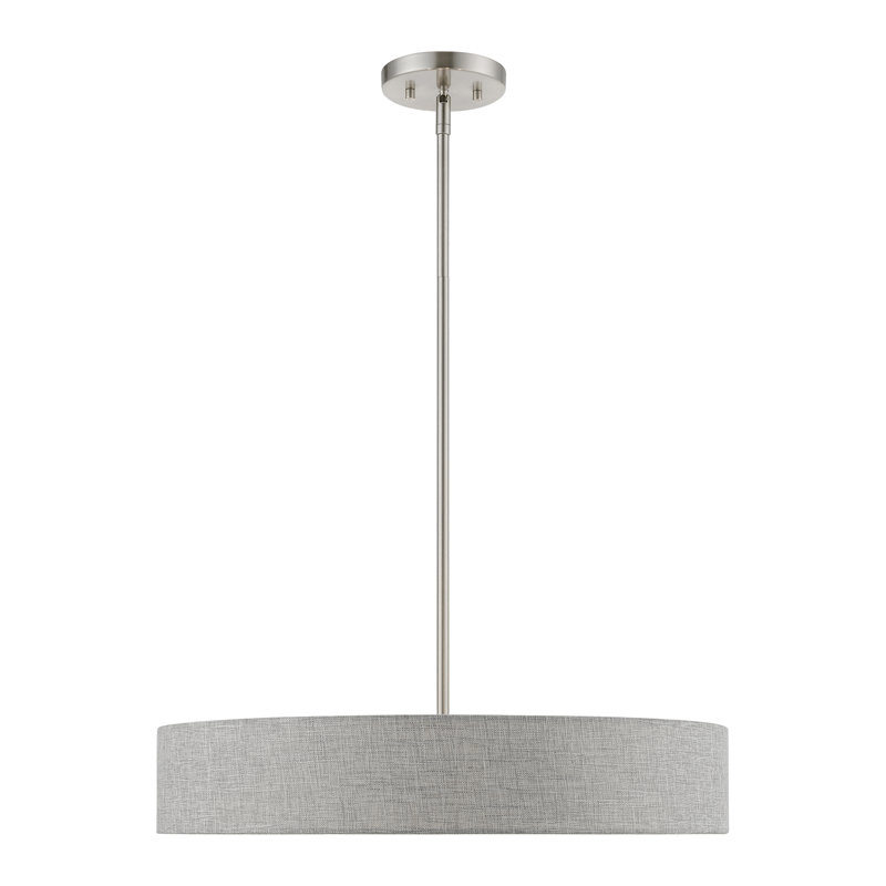 Lustre cylindrique 1 lumière à abat-jour Silke, Nickel brossé / blanc brillant