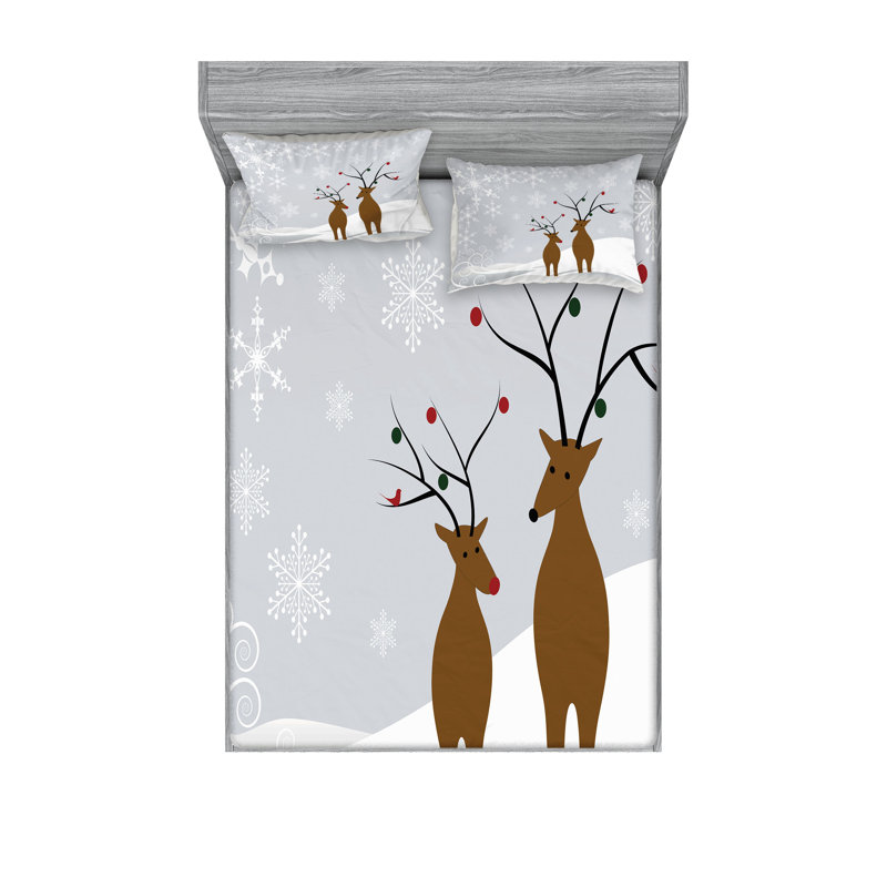 Drap-housse et coussin décoratif Ambesonne Christmas brun pâle gris blanc, California King Sheet Set + 5 Additional Pieces
