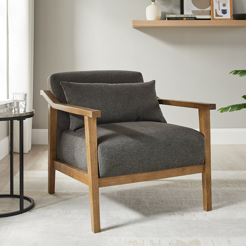 Copperleaf Rayn Solid Wood Upholstered Accent Chair, Charcoal Performance Weave