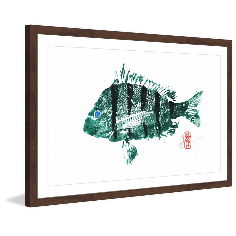 «Sheepshead in Green and Black», reproduction d'art encadrée, H 20 po x l 30 po x P 1,5 po