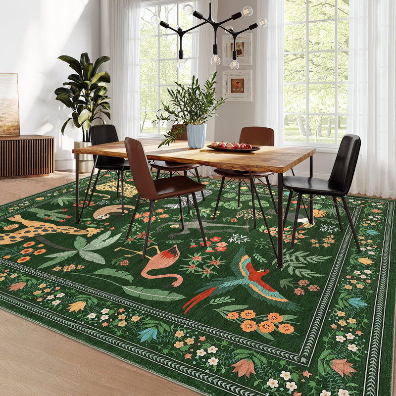 Soft & Durable Modern Area Rug - Dark Green Carpet for Living Room, Bedroom, Office - 5x7ft (152x213cm) - US Standard - Color: Dark Green