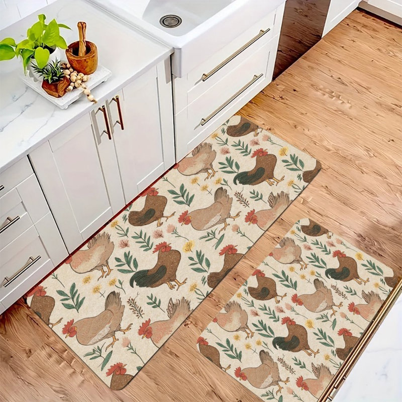 Ensemble de 2 tapis de cuisine Vintage, Poulet floral