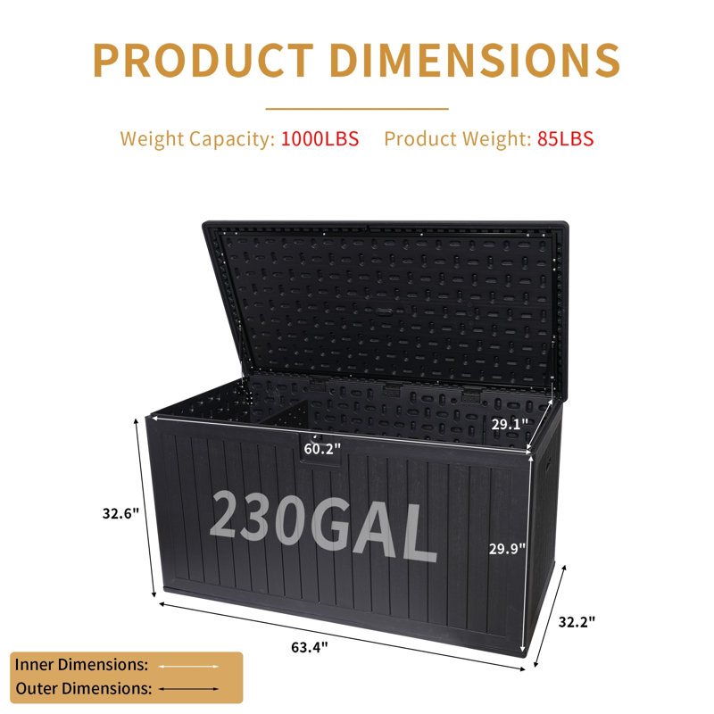 Resin Deck Box – Extra Large Waterproof Outdoor Storage With Lockable Lid For Patio Cushions, Pool Accessories, Garden Tools