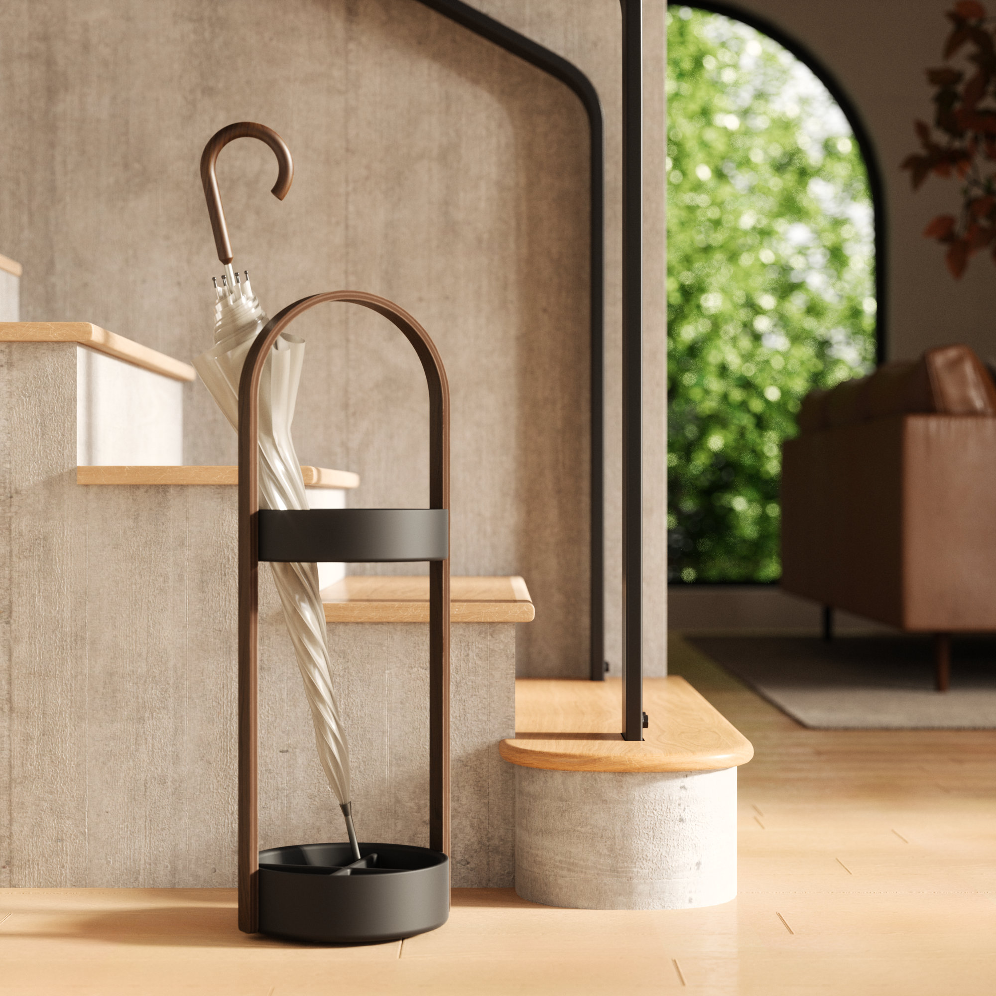 Akyah Freestanding Umbrella Stand, Black/Walnut