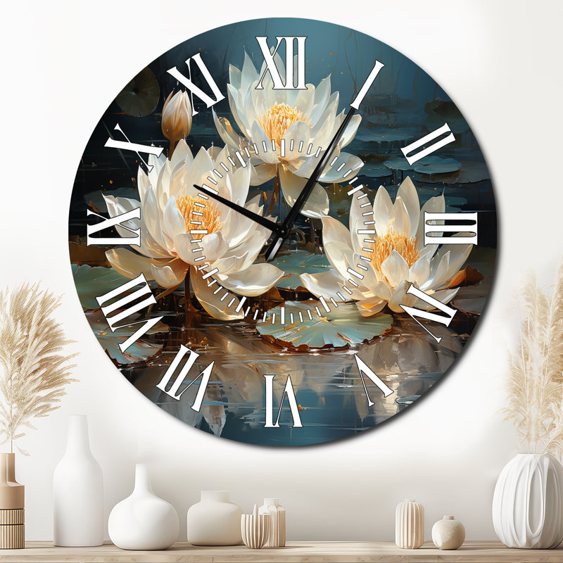 Fleurs de lotus baignées au clair de lune - Horloge murale Lotus, Surdimensionné