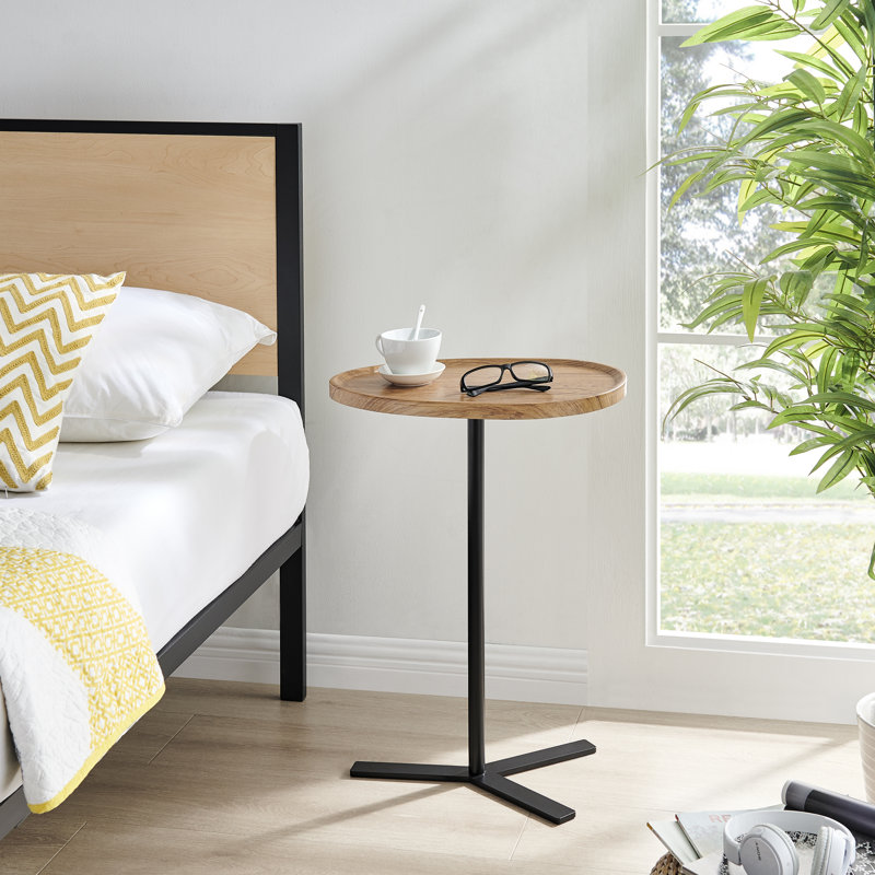 Kimaka Oval Teardrop Couch C-Table or Accent Side Table, Beige Wood