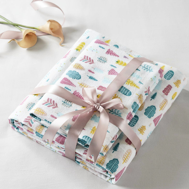 Ensemble de 3 draps en flanelle de coton TG avec motif de sapin de Noël blanc