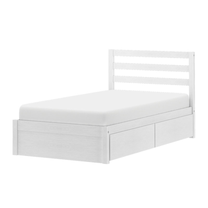 Lit plateforme simple avec tiroirs de rangement et tête de lit Bear, Brushed White, Twin