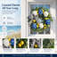 Couronne 19,7 po Farmhouse Summer Front avec hortensia bleu et blanc, fruits artificiels citron, nœud à carreaux Buffalo et feuillage vert, décoration de couronne suspendue toutes saisons pour entrée de cuisine murale