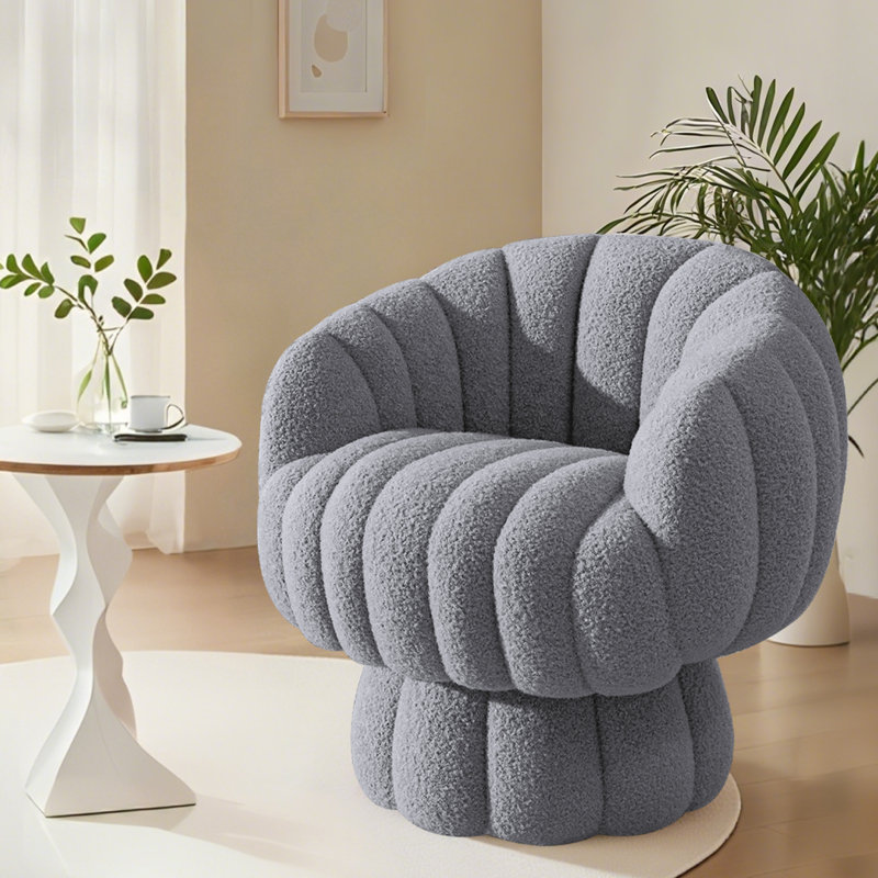 Upholstered Swivel Accent Chair Barrel Chair with Pillow, Gray Teddy