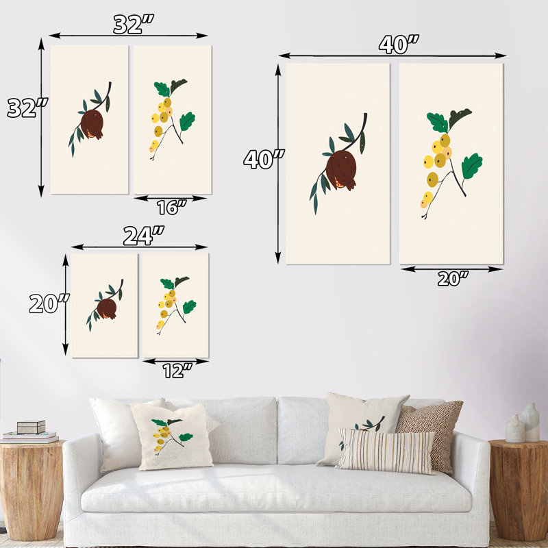 «Organic Vintage Fruits IV», ensemble de 2 impressions, H 32 po x l 32 po x P 1 po, Toile tendue