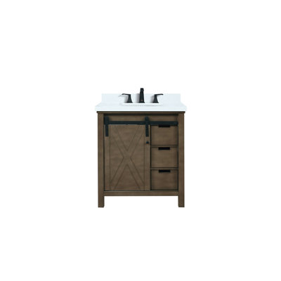 Rustic Brown Bath Vanity 30 In. W X 22 In. D, White Quartz Countertop And Faucet Set