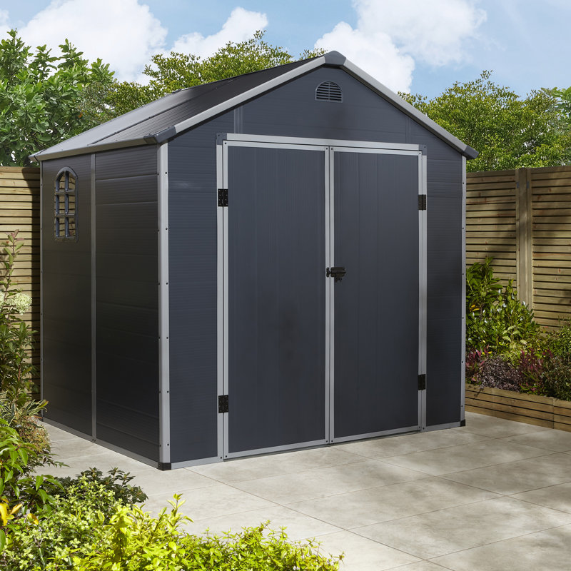 Rowlinson Airevale 8x6 Plastic Apex Shed with Assembly, Dark Grey