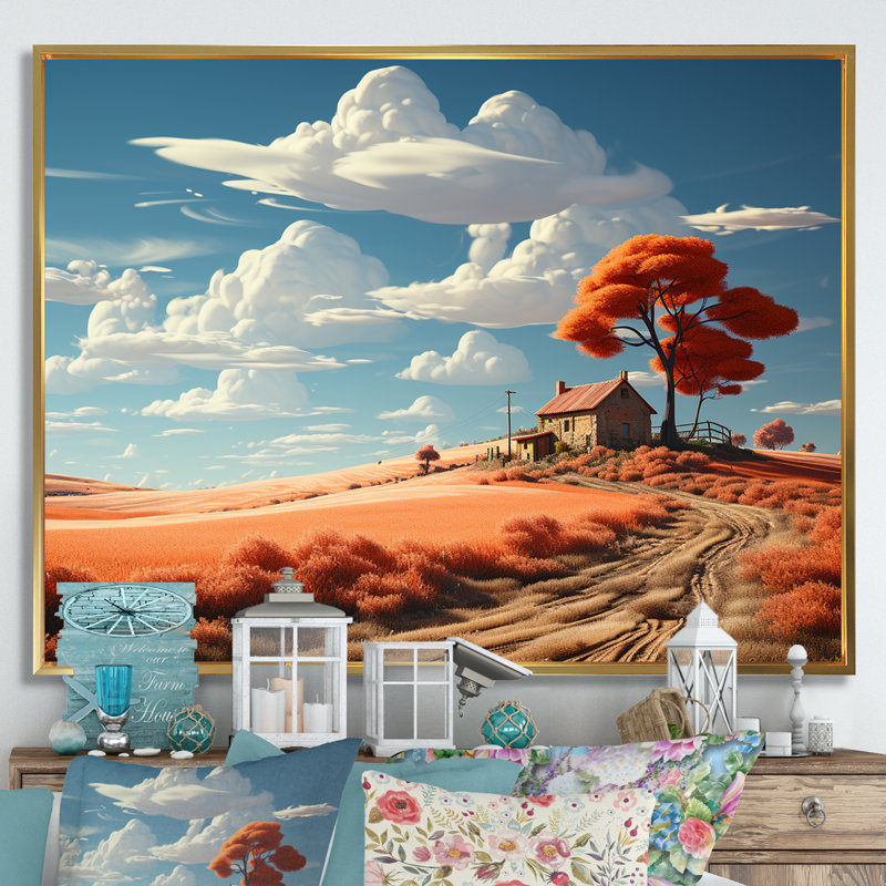 Dreamy Farm Hues Landscape, H 16 po x l 32 po x P 1 po, Cadre flottant doré