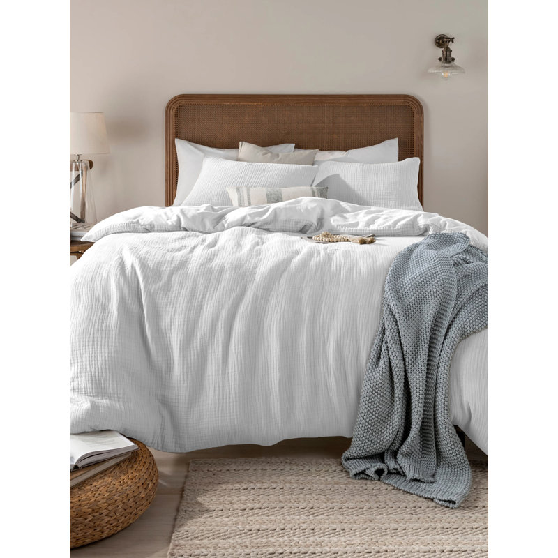 Cotton Duvet Cover Set with Pillowcases Quilt Cover Soft and Breathable Duvet Cover with Pillowcases Included, White