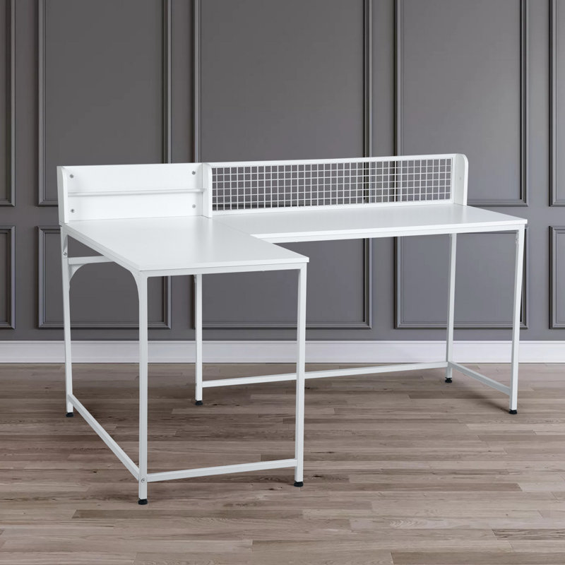 Clerkin L-Shaped Executive Desk, White, White, Steel