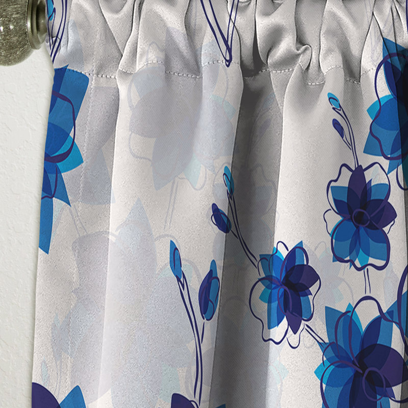 Panneau de rideau floral, motif de fleurs bleues occultant - Fleurs bleues abstraites, L 52 po x L 84 po