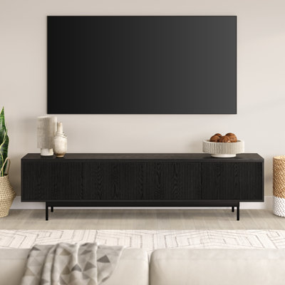 75" TV Stand for TVs up to 85" with Fluted Doors, Storage & Cable Management — Black Grain Mid-Century Modern Media Console for Living Room | Whitman
