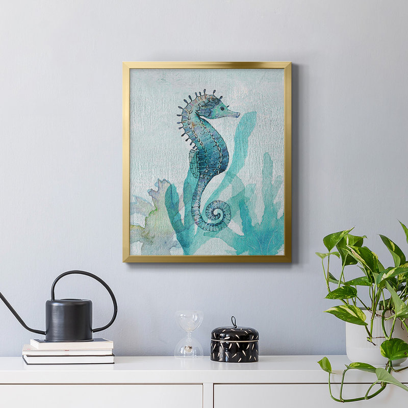 Hippocampe I, toile encadrée de qualité supérieure - prête à être accrochée, Or, H 20 po x l 16 po