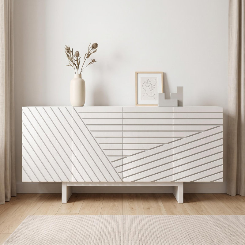 Buffet de 63 po en bois rétro, Crème