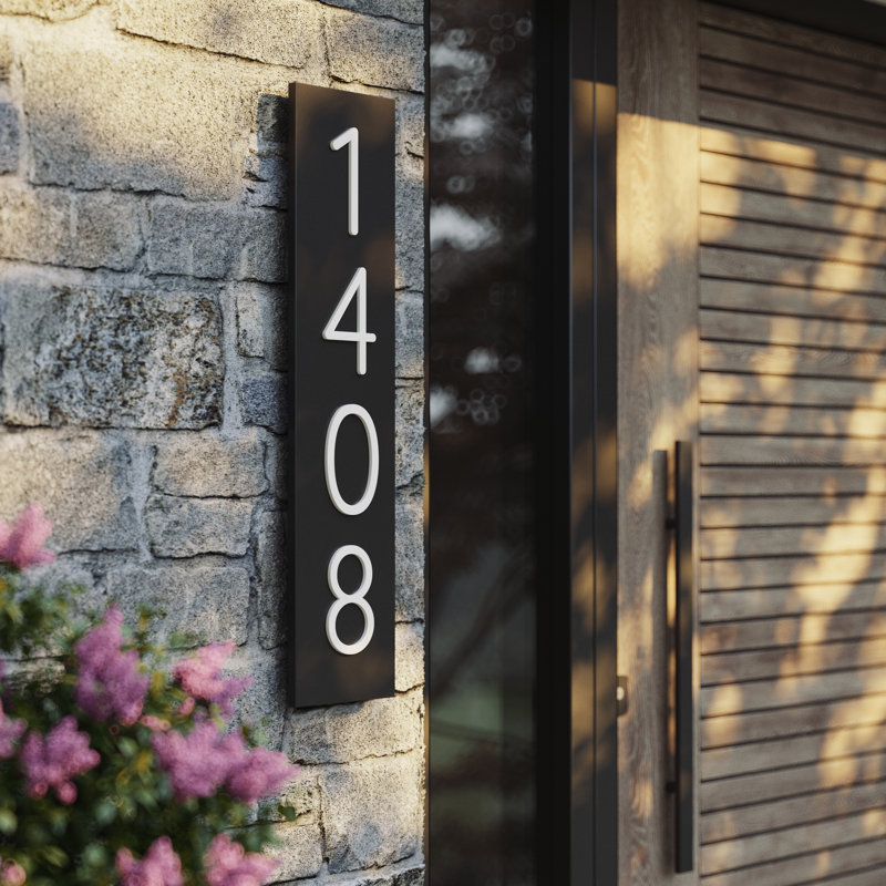 Numéros de maison pour l'extérieur, Chiffres blancs sur fond noir, Vertical, Oui