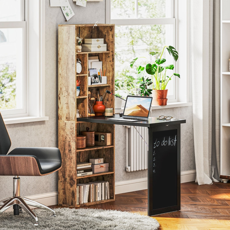 Folding Desk with Blackboard Computer Office Side Shelf for 98*51*153 cm Engineered Wood 1 Piece Folding Desk Rustic Brown Compact Workspace
