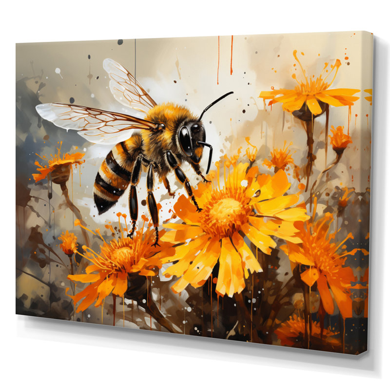 «Animal Sunflower Bee Vibrant II», reproduction sur toile, Toile tendue, H 30 po x l 40 po x P 1,5 po