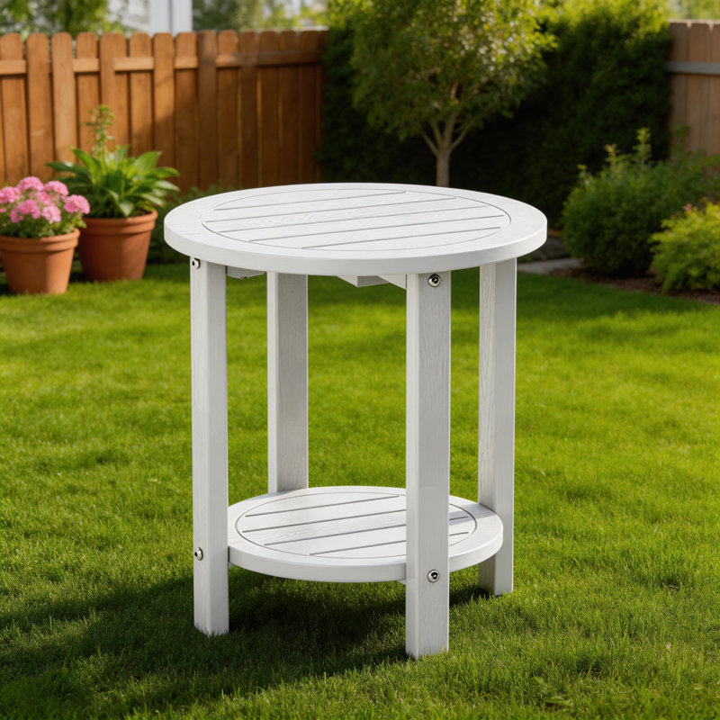 Table de bout ronde d'extérieur en résine / plastique 16 po Adirondack, Blanc