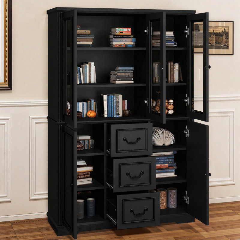 Bibliothèque 72 po avec tiroirs et verre, Blanc
