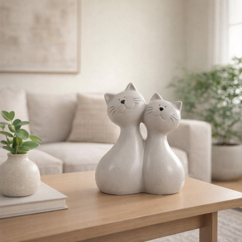 Figurine moderne en céramique assise pour chat pour la maison - Décoration d'objets décoratifs pour la décoration de salon ou de vestibule - Gris