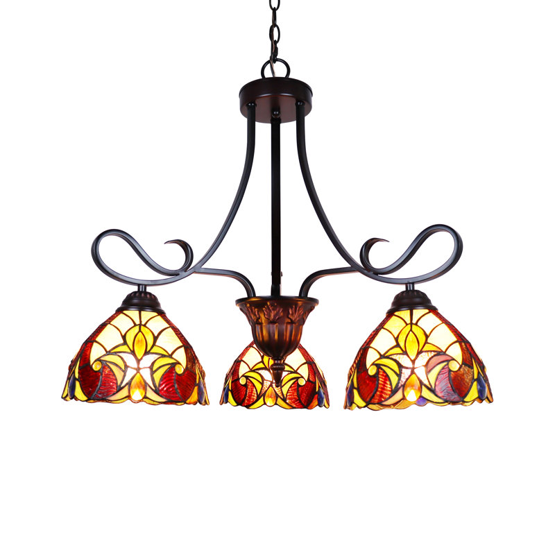 Mini-lustre 3 lumières en bronze foncé de style victorien Bloomsbury Market de style Tiffany 25 po de large