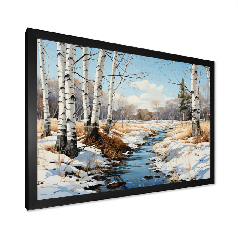 Birch Woods Winter Whispers II, reproduction d'art sur toile, H 12 po x l 20 po x P 1 po, Cadre photo noir