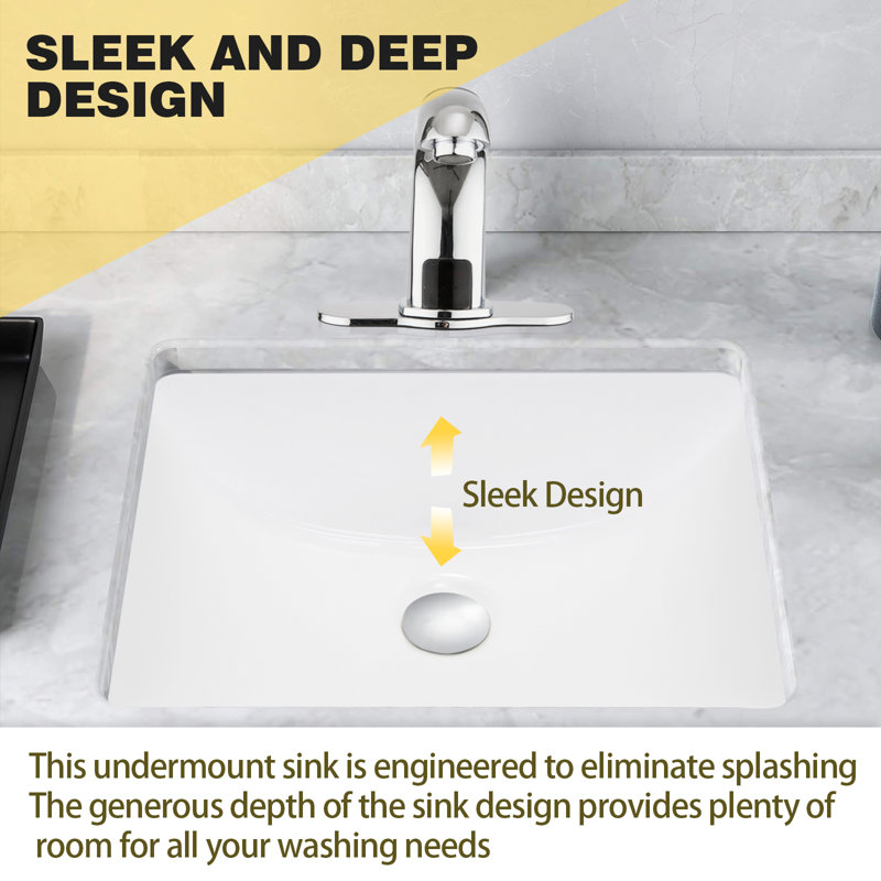 RENIST 14.96" Ceramic Undermount Bathroom Sink with Overflow, Chrome