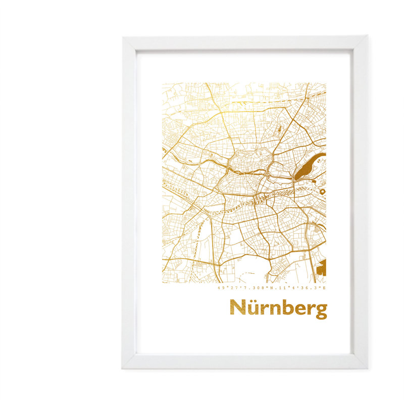 Nuremberg Map - Single Picture Frame Print, 42.5cm H x 32.5cm W x 3.5cm D