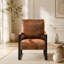 Chaise d'appoint classique de style Mid-Century moderne avec structure carrée en métal durable, fauteuil pour le salon, la chambre à coucher, le bureau personnel en revêtement de microfibre tacheté, cuir PU noir-1949352003