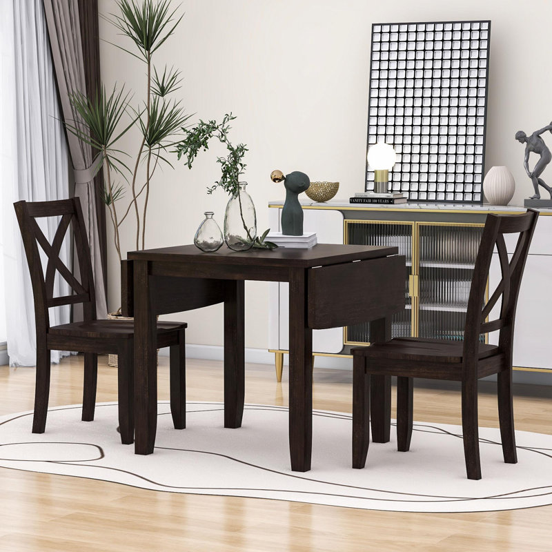 Rainar 3 - Piece Extendable Dining Set with Drop Leaf, 2 Chairs for Small Places, Espresso