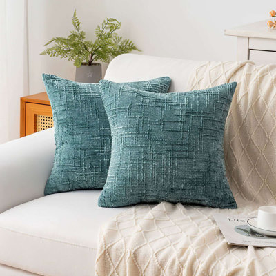 Ensemble de 2 housses de coussins décoratifs en chenille douce texturée pour canapé-lit dans la chambre à coucher, salon 18 x 18 pouces, vert
