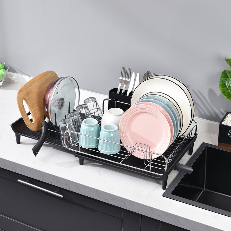 Stainless Steel Kitchen Dish Rack,Expandable Dish Drying Rack,Plate Rack,Extra Large Capacity Dish Drainer, Black