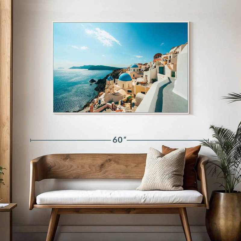 Oia Santorini Grèce, Cadre flottant blanc, 46 po x 31 po