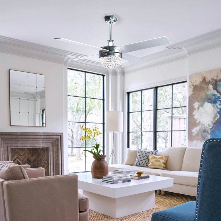 48" Dreyer 4 - Blade Crystal Ceiling Fan with Remote Control and Light Kit Included