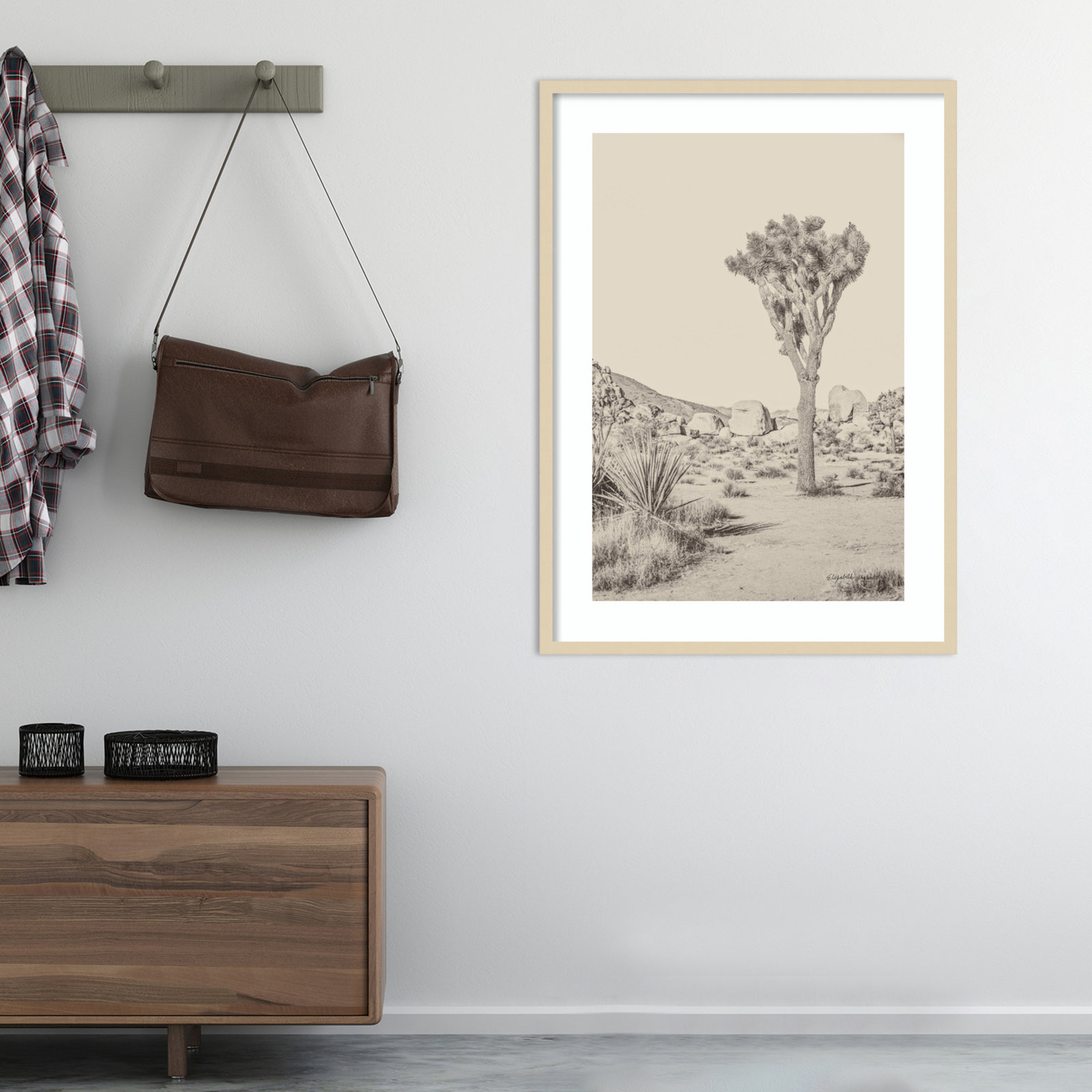 Joshua Tree III Neutral by Elizabeth Urquhart, Natural Framed, 25" H x 19" W