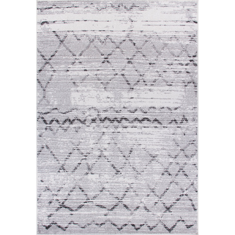 Tapis gris à motif géométrique Pinkston, Rectangle 3 pi 3 po x 4 pi 11 po
