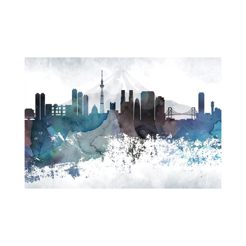 Tokyo Bluish Skylines - Print on Canvas, Wrapped Canvas, 30.48cm H x 45.72cm W x 1.91cm D