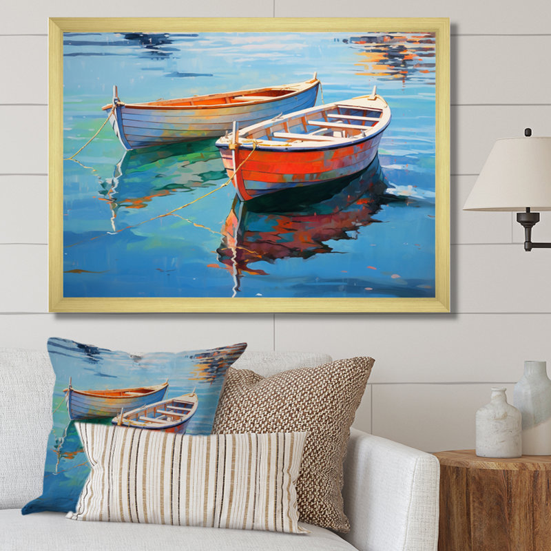 Boat Harmonic Waters - Print, 30" H x 40" W x 1.5" D, Gold Single Picture Framed