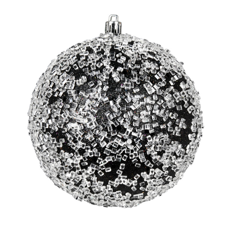 Ornement boule scintillante, H 6 po x l 6 po x P 6 po, Noir, 4
