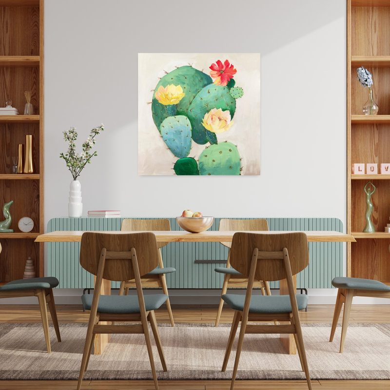 Cactus coloré, vibrant, abstrait, cactus contemporain, paysage, H 36 po x l 36 po