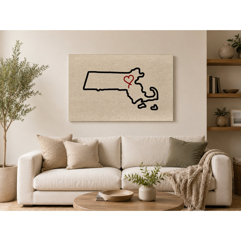 «Love Massachusetts State Outline», art mural sur toile, 36" W x 24" H