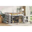 Lit mezzanine simple avec armoire à tiroirs, armoire à tablettes et bureau à tiroirs, lit mezzanine en bois d'hévéa avec barrière de sécurité, échelle-2075380699
