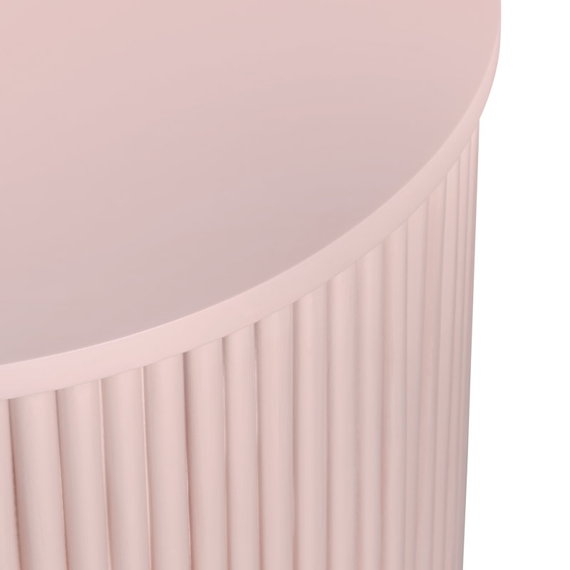 Round Pink Solid Wood Accent_End Table, Pink